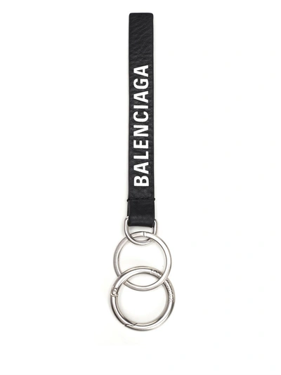 Shop Balenciaga Everyday Logo Keyring In Black