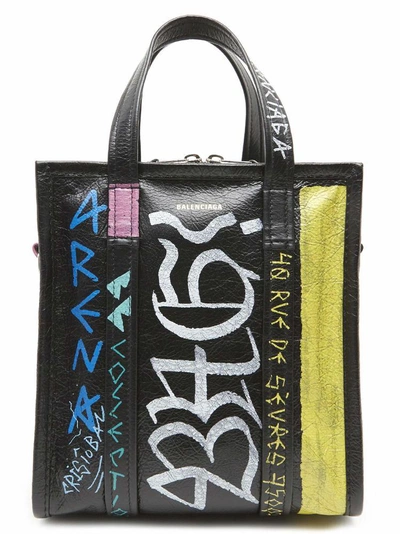 Shop Balenciaga Graffiti Bazar Shopper Mini Tote Bag In Multi