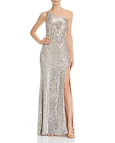 Shop Avery G One-shoulder Sequin Gown In Nude/silver