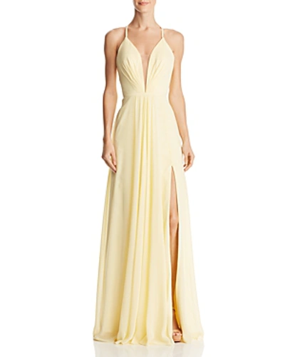Shop Faviana Couture Illusion Plunge Gown In Buttercream