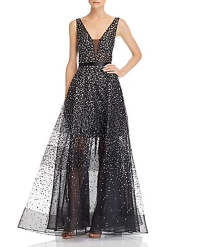 Shop Avery G Elsa Embellished Ball Gown In Black/silver