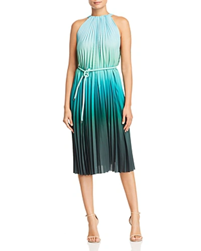 Shop Max Mara Fuxia Pleated Midi Dress In Turquoise