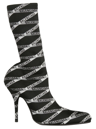 Shop Balenciaga Monogram Print Boots In Gris Noir