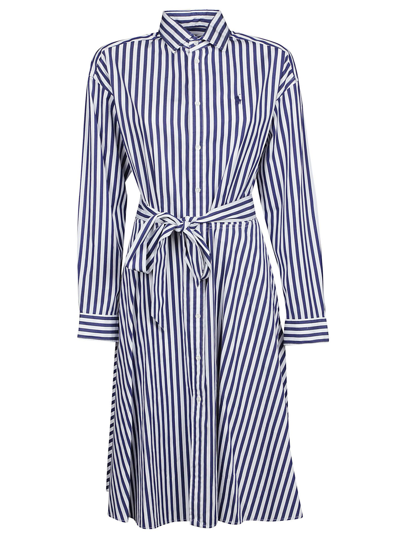 ralph lauren navy blue and white dress