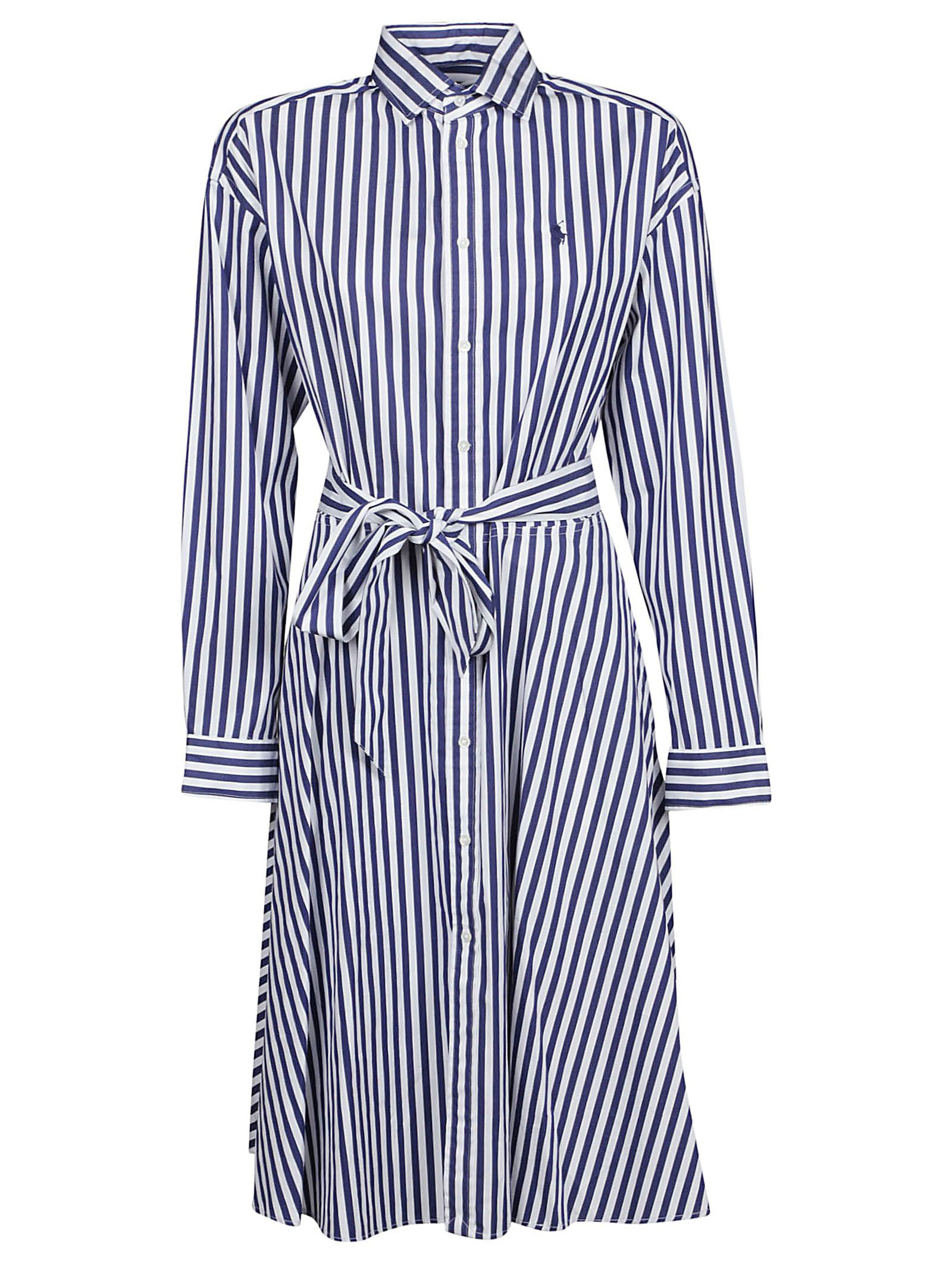 ralph lauren blue white striped dress