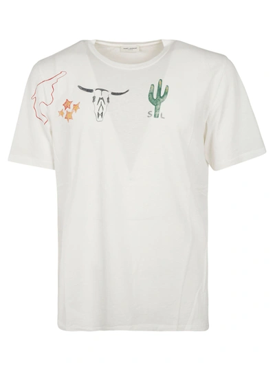 Shop Saint Laurent Printed T-shirt In Naturel Multicolore