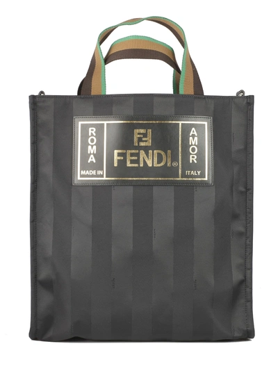 Shop Fendi Striped Shopper Bag In Gxn Black Palladio