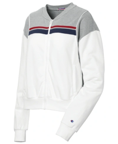 Shop Champion Heritage Colorblocked Warm-up Jacket In White/oxford Grey