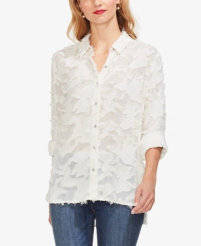 Shop Vince Camuto Frayed Camo-print Roll-tab Top In Pearl Ivory