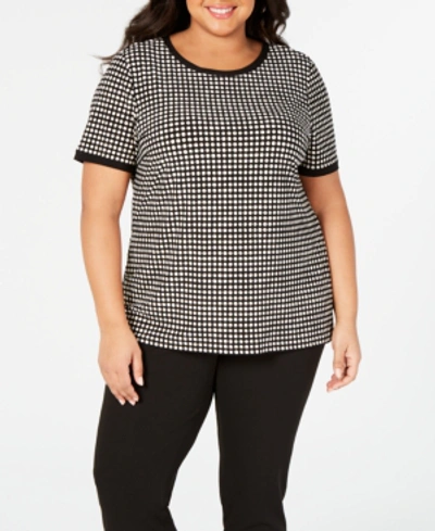 Shop Anne Klein Plus Size Button-back Short-sleeve Top In Black/white