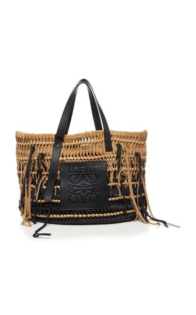 Shop Loewe Woven Suede And Leather Tote Bag In Neutral