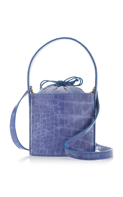 Shop Staud Bissett Mini Croc-effect Leather Bag In Blue