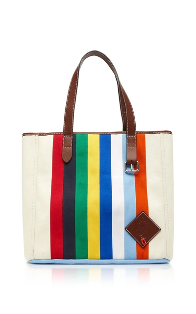 Shop Jw Anderson Embellished Striped Leather And Canvas Tote In Multi