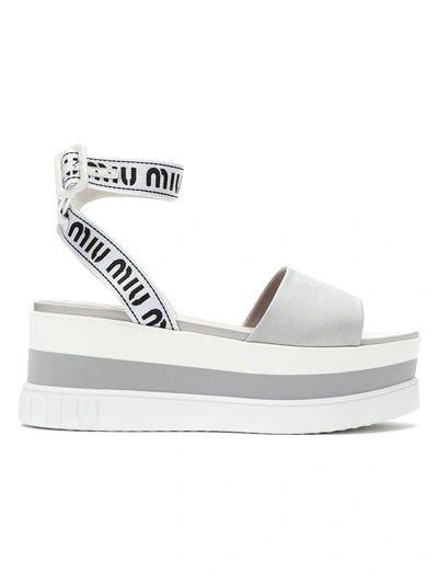 Shop Miu Miu Nylon Platform Sandals In Grey