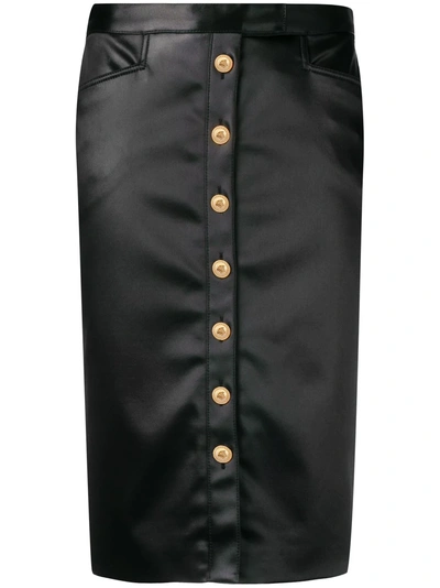 Shop Versace Medusa Button Pencil Skirt - Black
