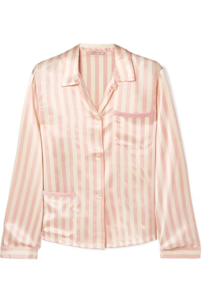 Shop Morgan Lane Ruthie Striped Silk-charmeuse Pajama Shirt In Blush