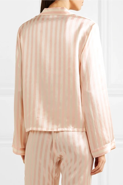 Shop Morgan Lane Ruthie Striped Silk-charmeuse Pajama Shirt In Blush