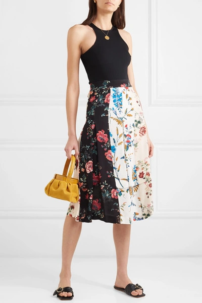 Shop Maje Pleated Floral-print Crepe De Chine Midi Skirt In Ivory