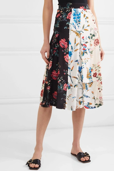 Shop Maje Pleated Floral-print Crepe De Chine Midi Skirt In Ivory