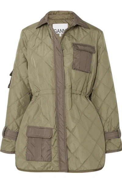 Shop Ganni Quilted Shell Jacket In Green