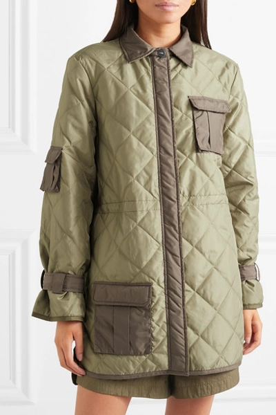 Shop Ganni Quilted Shell Jacket In Green