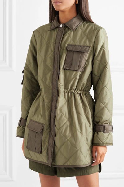 Shop Ganni Quilted Shell Jacket In Green