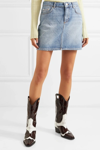 Shop Ganni Denim Mini Skirt In Light Denim