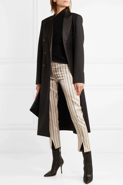 Shop Ann Demeulemeester Cropped Striped Cotton-blend Satin Slim-leg Pants In Ecru