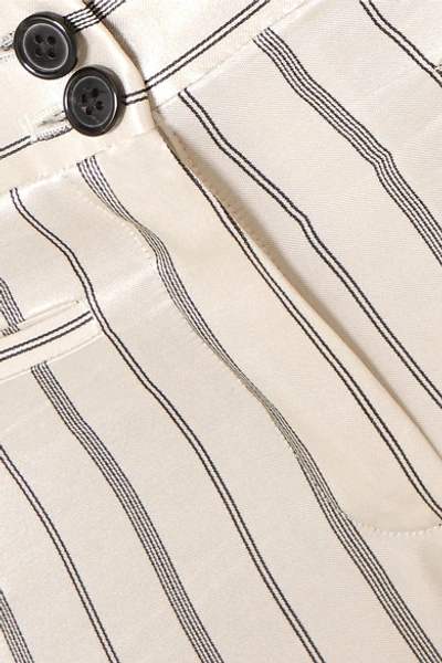 Shop Ann Demeulemeester Cropped Striped Cotton-blend Satin Slim-leg Pants In Ecru