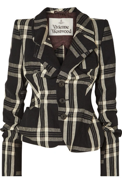 Shop Vivienne Westwood Gathered Tartan Linen Blazer In Black