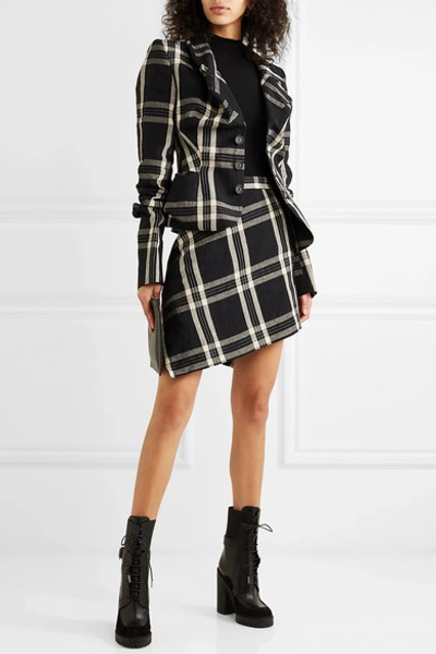 Shop Vivienne Westwood Gathered Tartan Linen Blazer In Black