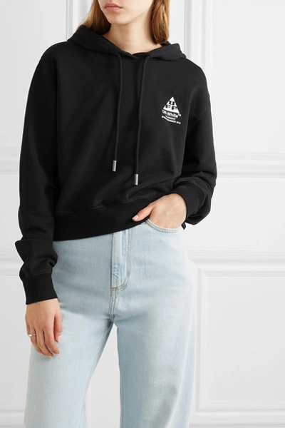 Shop Off-white Printed Cotton-jersey Hoodie In Black
