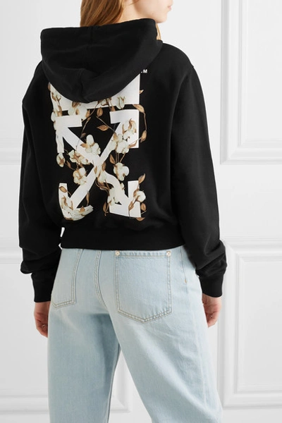 Shop Off-white Printed Cotton-jersey Hoodie In Black