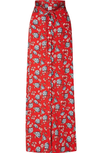 Shop Vetements Floral-print Crepe Maxi Skirt In Red