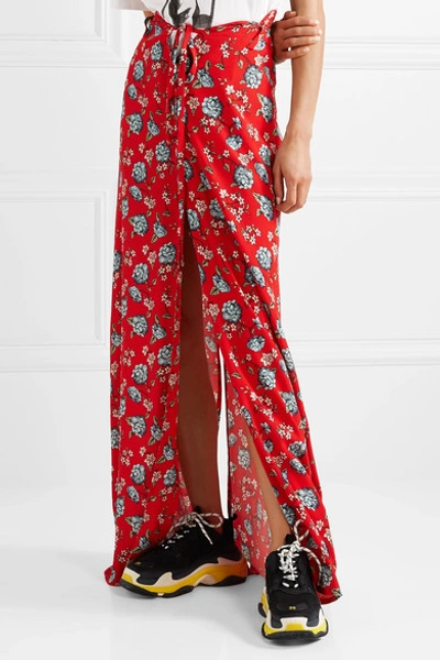 Shop Vetements Floral-print Crepe Maxi Skirt In Red