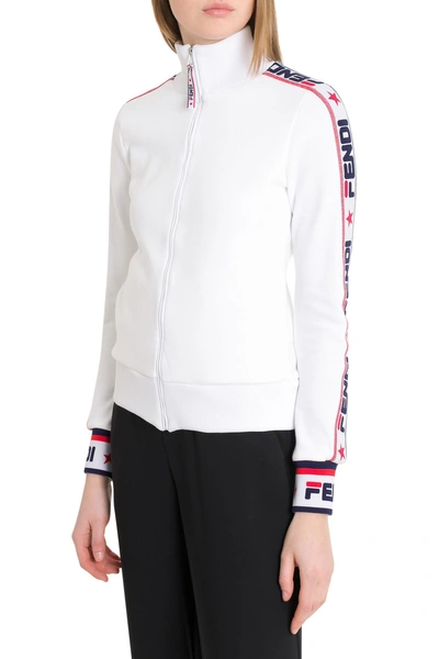 Shop Fendi Mania Logo Taping Track Jacket In Bianco