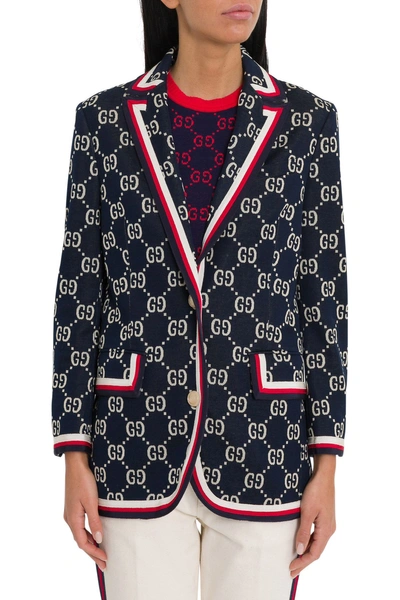 Shop Gucci Gg Jacquard Blazer In Blu
