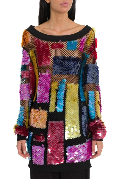 Shop Amen Oversized Sweatshirt With Maxi Sequins In Multicolor