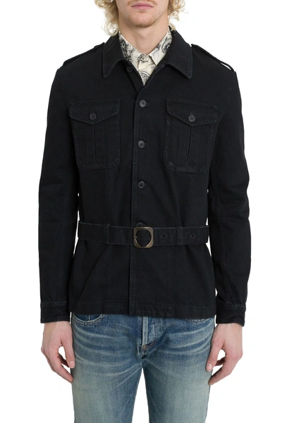 Shop Saint Laurent Denim Safari Jacket In Black