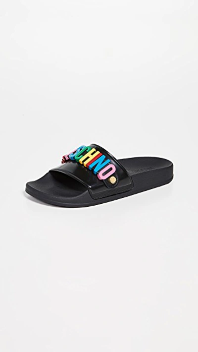 Shop Moschino Slides In Multicolor Black