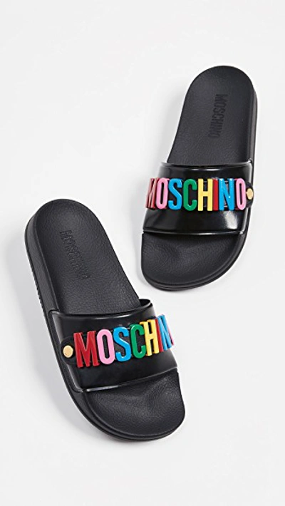 Shop Moschino Slides In Multicolor Black