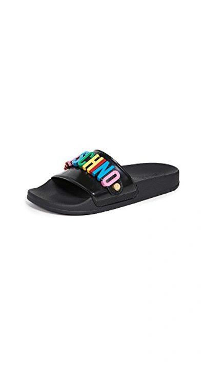 Shop Moschino Slides In Multicolor Black