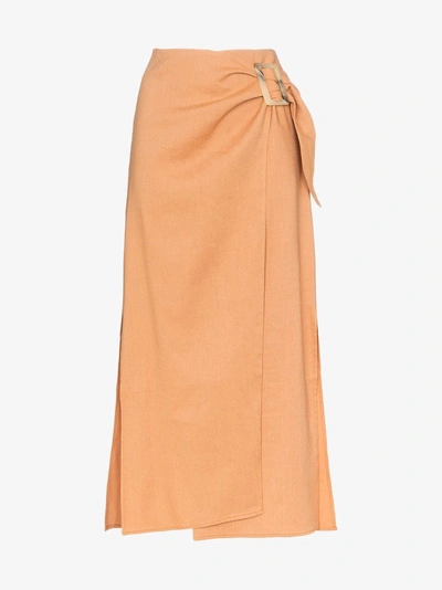 Shop Rejina Pyo High-waisted Wrap Style Midi Skirt In Sienna