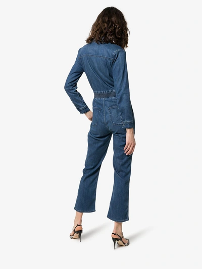 Shop 3x1 Mila Cropped Leg Collared Denim Jumpsuit In Blue