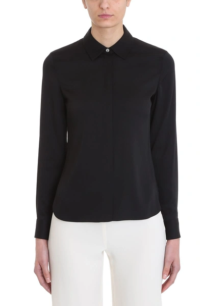 Shop Theory Classic Fitted Black Silk Concealed Front Shirt