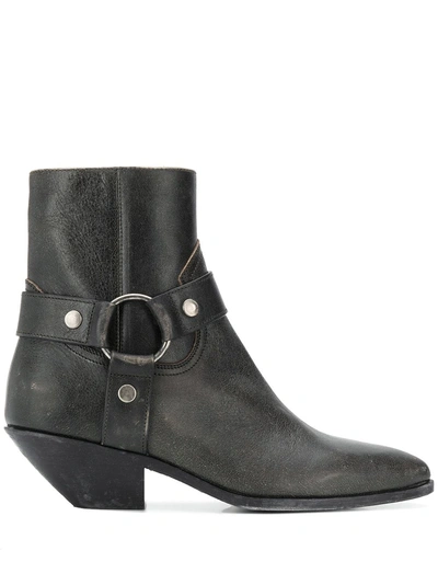 Shop Saint Laurent Silver Ring Ankle Boots - Black