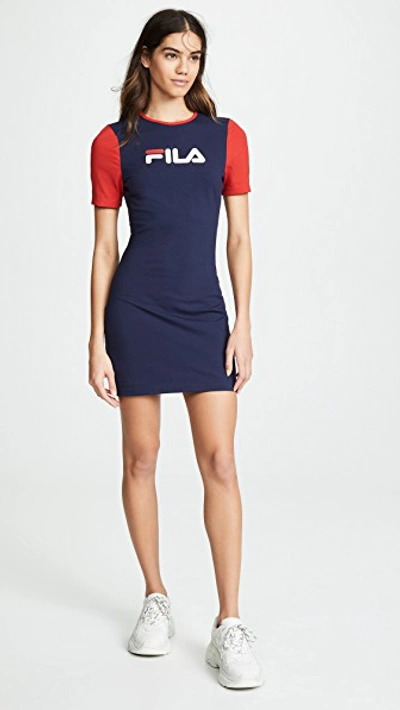 Shop Fila Roslyn Dress In Peacoat/chinese Red/white