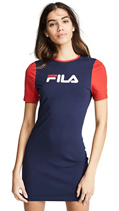 Shop Fila Roslyn Dress In Peacoat/chinese Red/white