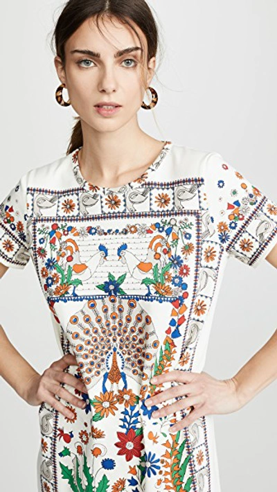 Kerry Crewneck Short sleeve T shirt Dress In Ivory Peacock Meadow