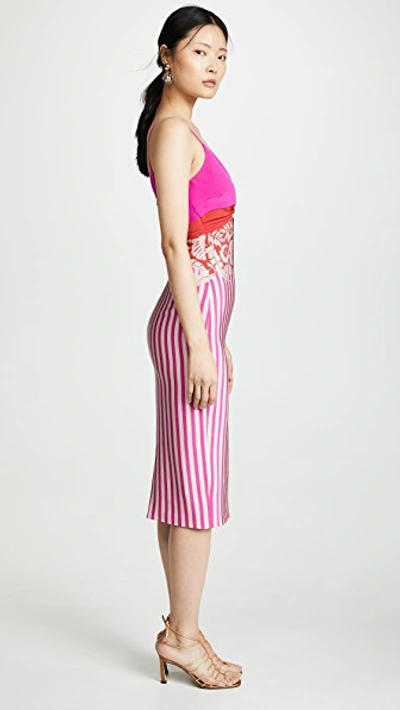 Shop Cushnie V Neck Combo Strappy Dress In Tropical Stripe Print